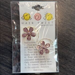Purple Flower Hair Twist Accessories Set of Two glitter